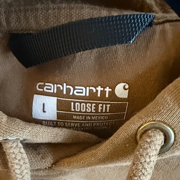 Carhartt Men's Tan Hoodie with Black Logo - Picture 3 of 3